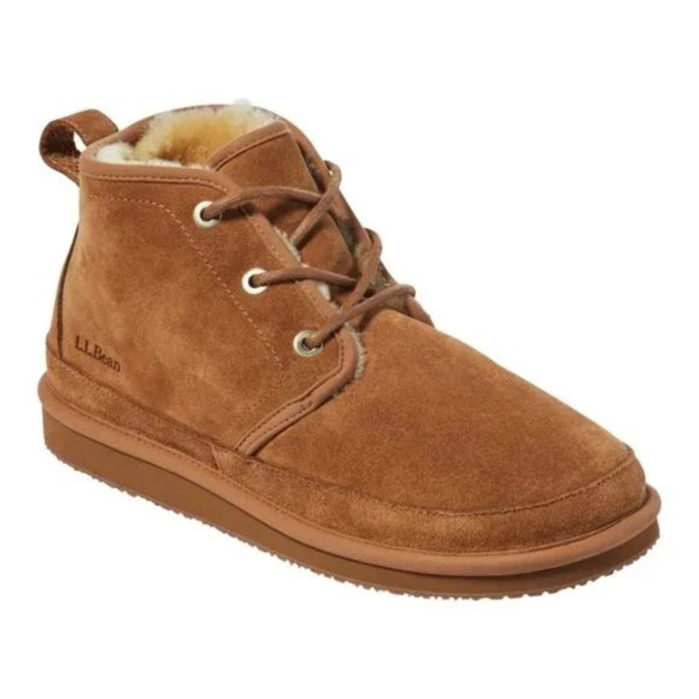 LL Bean Wicked Good Suede Shearling Lined Chukka Boots Tan Brown Lace Up NEW